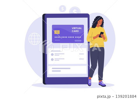 Illustration of Virtual Debit Card Payment on Tablet Device 139201884