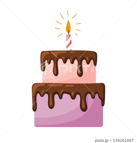 Two Tier Birthday Cake with Candle Cartoon Vector Two Tier Birthday Cake with Candle Cartoon Vector 139201887