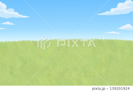 青空と草原が広がる爽やかな背景素材 139201924