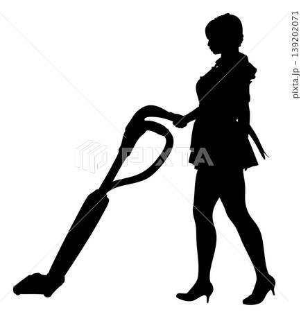 Silhouette of Woman Holding Vacuum Cleaner 139202071