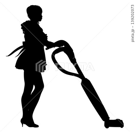 Silhouette of Woman Holding Vacuum Cleaner Silhouette of Woman Holding Vacuum Cleaner 139202073