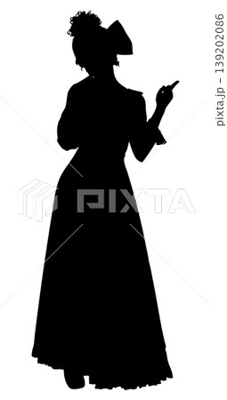 Woman in Long Dress and Hair Bow Silhouette 139202086