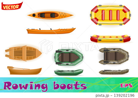 rowing boats made of plastic wooden and inflatable vector illustration 139202196