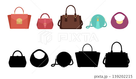Educational game for children Find the correct shadow with bags and matching silhouettes. Clutches in flat vector style 139202215
