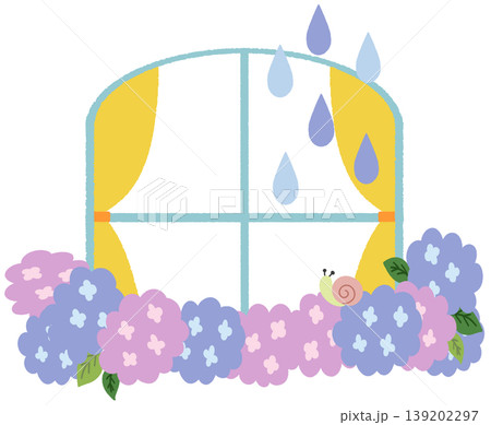 雨に濡れた紫陽花と窓のアイコンイラスト 139202297