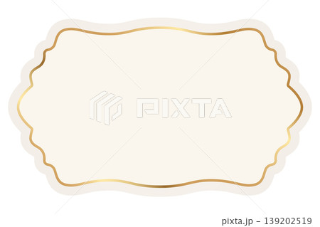 Ornamental decorative badge with golden border. Luxury vintage frame, retro label, classic wedding insignia, sale sticker, beige invitation card. Vector illustration 139202519