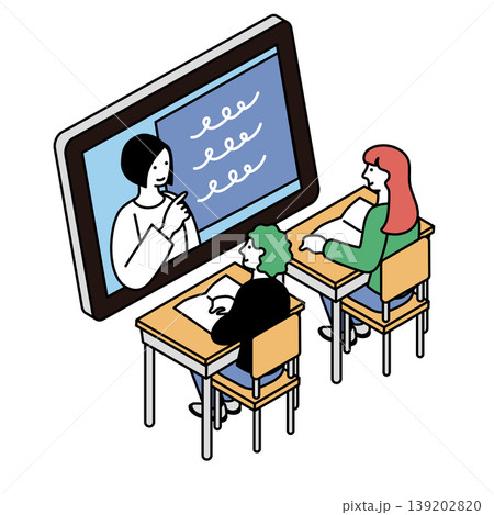 ICT教育タブレット学習をする学生のイラスト ICT教育タブレット学習をする学生のイラスト 139202820