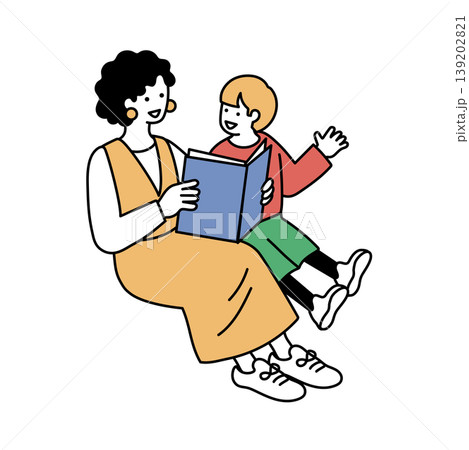 本を読み聞かせをする女性と子供のイラスト 本を読み聞かせをする女性と子供のイラスト 139202821