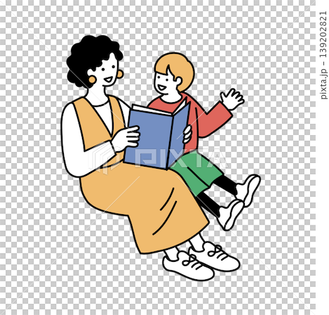 本を読み聞かせをする女性と子供のイラスト 本を読み聞かせをする女性と子供のイラスト 139202821