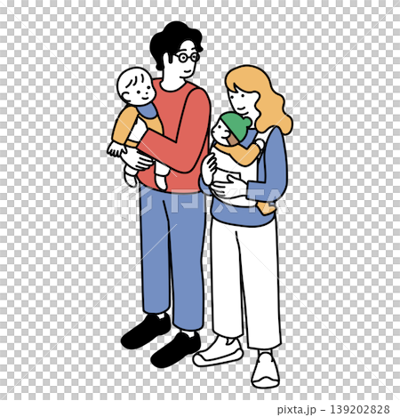 一對夫婦撫養孩子的簡單插圖。 139202828