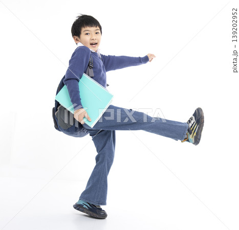 Happy boy with backpacks walk  to school. Back to school, education, elementary school. 139202952