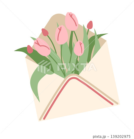Tulips Bouquet in Envelope. Minimalist Spring Illustration Tulips Bouquet in Envelope. Minimalist Spring Illustration 139202975