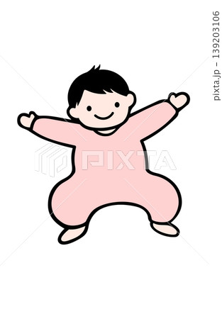 笑顔で元気に手を広げるピンクの服を着た赤ちゃんのイラスト 笑顔で元気に手を広げるピンクの服を着た赤ちゃんのイラスト 139203106