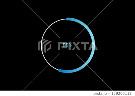 Minimal Circular Loading Progress Indicator Showing 55 Percent with Blue Accent on Black Background Minimal Circular Loading Progress Indicator Showing 55 Percent with Blue Accent on Black Background 139203112