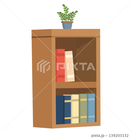 Wooden Bookshelf With Books And Plant In Home Interior 139203132