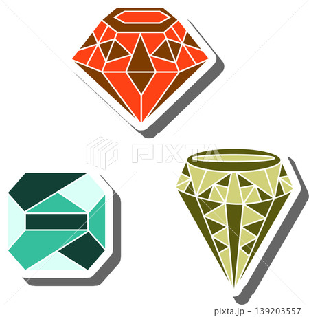 Modern gem emblem with bright precious jewel of different shapes Modern gem emblem with bright precious jewel of different shapes 139203557