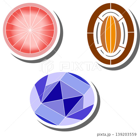 Modern gem emblem with bright precious jewel of different shapes Modern gem emblem with bright precious jewel of different shapes 139203559
