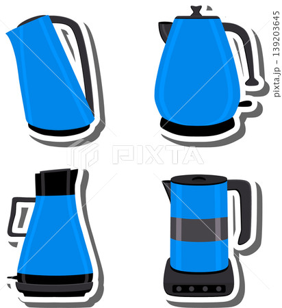 Set symbols for electric kettle with lid for tea, Set symbols for electric kettle with lid for tea, 139203645
