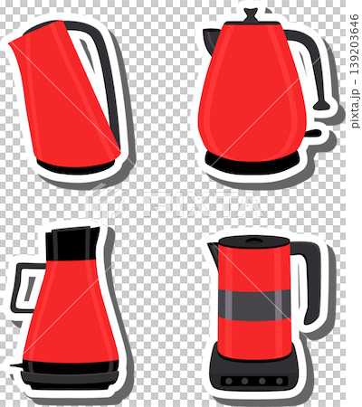 Set symbols for electric kettle with lid for tea, 139203646
