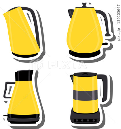 Set symbols for electric kettle with lid for tea, 139203647