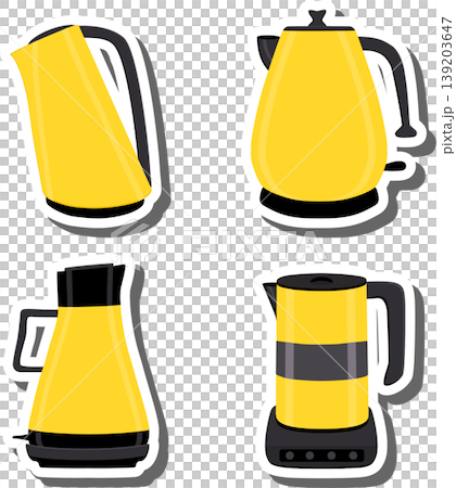 Set symbols for electric kettle with lid for tea, 139203647