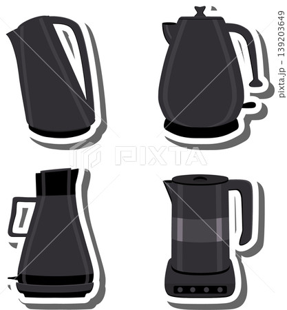 Set symbols for electric kettle with lid for tea, 139203649