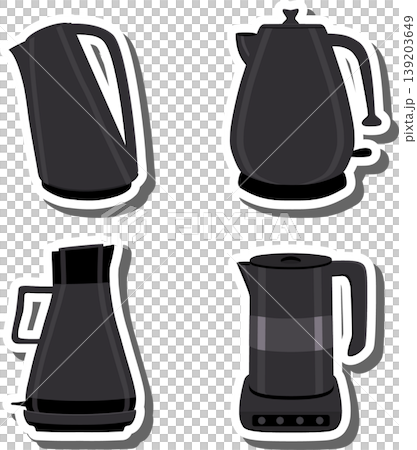 Set symbols for electric kettle with lid for tea, 139203649