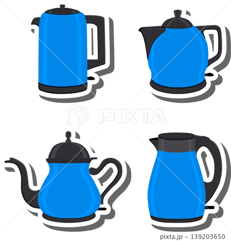 Set symbols for electric kettle with lid for tea, Set symbols for electric kettle with lid for tea, 139203650