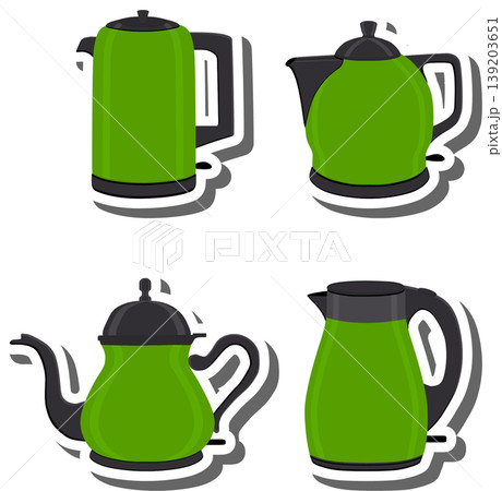 Set symbols for electric kettle with lid for tea, Set symbols for electric kettle with lid for tea, 139203651