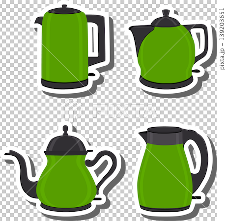 Set symbols for electric kettle with lid for tea, 139203651