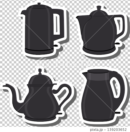 Set symbols for electric kettle with lid for tea, 139203652