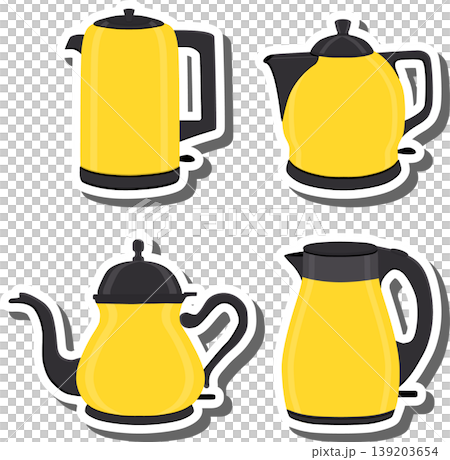 Set symbols for electric kettle with lid for tea, Set symbols for electric kettle with lid for tea, 139203654