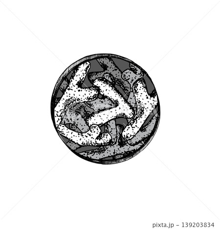 Bifidobacteria cells in a round shape. Engraved illustration for scientific, medical, and educational materials. Bifidobacteria cells in a round shape. Engraved illustration for scientific, medical, and educational materials. 139203834