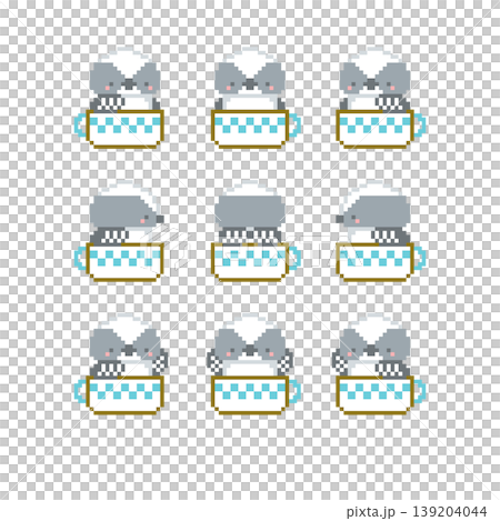 水色カップとシマエナガの雛のドット絵 水色カップとシマエナガの雛のドット絵 139204044