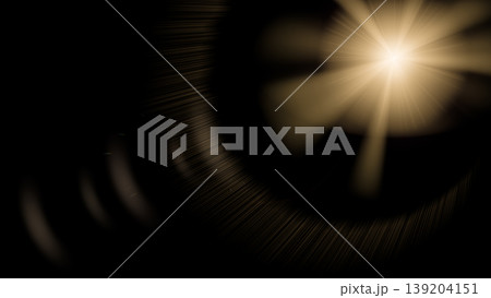 flare overlay light golden sunburst with rays on black background, optical lens glow effect, realistic solar shimmer for photography, professional beam glow, isolated bright sun light 139204151