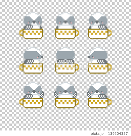 カップとシマエナガの雛のドット絵 カップとシマエナガの雛のドット絵 139204337