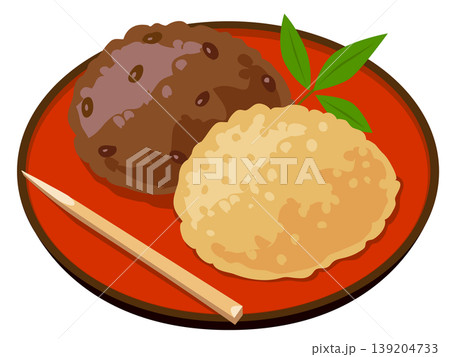 おはぎとぼたもちの盛り合わせイラスト おはぎとぼたもちの盛り合わせイラスト 139204733