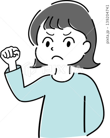 怒りながらガッツポーズをする女性の上半身シンプルイラスト（不満・ストレス・人物） 139204741