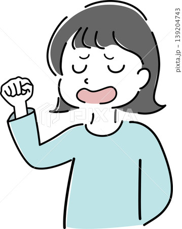 仕方ないと諦めながらガッツポーズをする女性の上半身シンプルイラスト(妥協・やれやれ・諦め・感情表現) 仕方ないと諦めながらガッツポーズをする女性の上半身シンプルイラスト(妥協・やれやれ・諦め・感情表現) 139204743