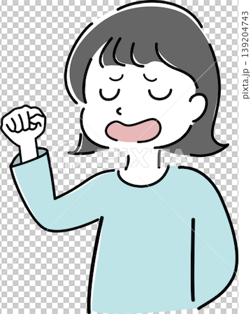 一幅簡單的插圖,描繪了一位女性的上半身做出勝利的姿態,同時無奈地接受了現狀(表達妥協、嘆息、無奈和情感)。 一幅簡單的插圖,描繪了一位女性的上半身做出勝利的姿態,同時無奈地接受了現狀(表達妥協、嘆息、無奈和情感)。 139204743