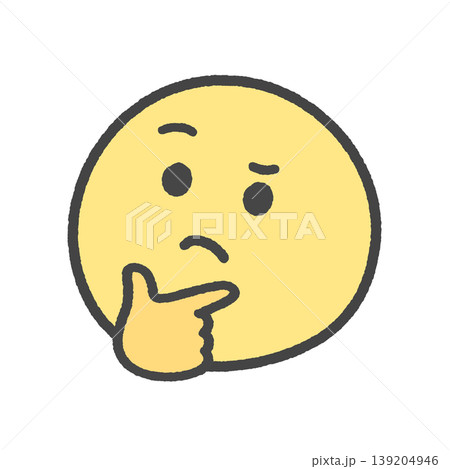 あごに手を添えて考える顔の手描きの絵文字アイコン - 悩む・疑う・迷っている表情のかわいいイラスト あごに手を添えて考える顔の手描きの絵文字アイコン - 悩む・疑う・迷っている表情のかわいいイラスト 139204946