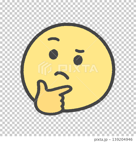 あごに手を添えて考える顔の手描きの絵文字アイコン - 悩む・疑う・迷っている表情のかわいいイラスト あごに手を添えて考える顔の手描きの絵文字アイコン - 悩む・疑う・迷っている表情のかわいいイラスト 139204946