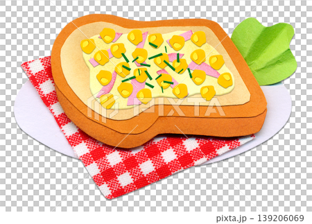 コーンマヨトーストの貼り絵イラスト  朝食ランチの食べ物素材  139206069