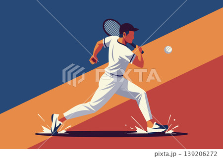 Man playing tennis. Male tennis player in action. Illustration. 139206272