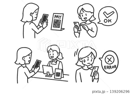 スマホで支払いをする女性イラストセット 139206296