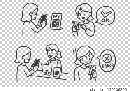 スマホで支払いをする女性イラストセット 139206296