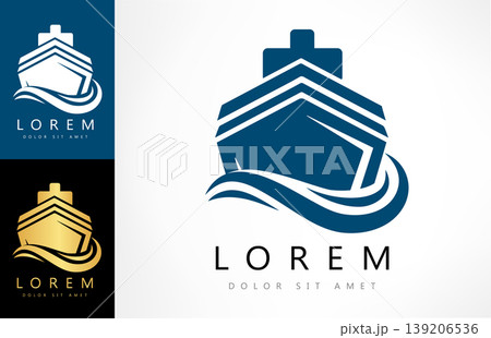 Ship on the sea logo. Ship and wave logo Ship on the sea logo. Ship and wave logo 139206536