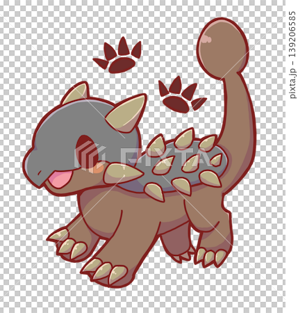 A stylized Ankylosaurus and its footprints 139206585