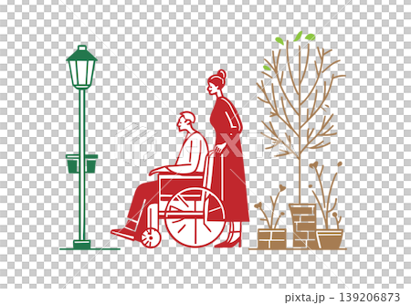 車椅子を押すやさしい介護シーンのイラスト 139206873
