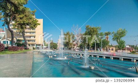 Singing and dancing fountains timelapse on the Republic Square. Antalya, Turkey 139206994